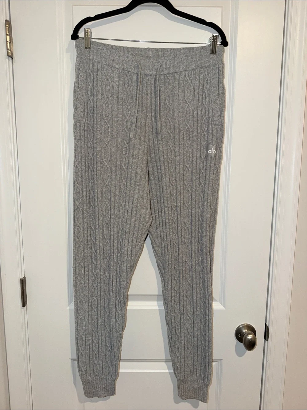 ALO Yoga Cable Knit Winter Bliss Hoodie and Joggers in Athletic Heather Gray